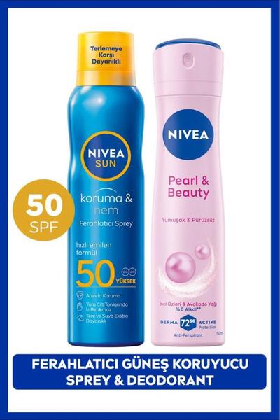 NIVEA SUN SPF50 Güneş Koruyucu Ferahlatıcı Sprey 200ml ve Kadın Sprey Deodora...