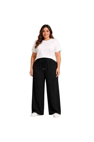 Barinoska Women's Oversized Wrinkled Palazzo Trousers with Elastic Waist and ...