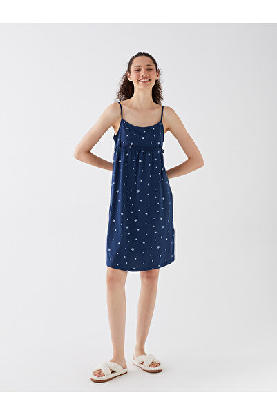 LC Waikiki Peak New Season U-Neck Patterned Strap Women's Nightgown