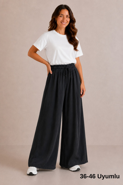 Mogi Butik Women's Modal Cupra Elastic Waist Adjustable Lace-Up Wide Leg Loos...