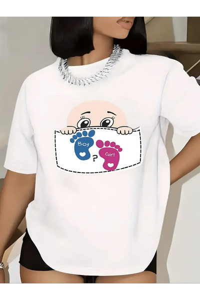 212Wear تي شيرت نسائي مبتكر واقتصادي للكشف عن جنس المولود بتصميم وجه رائع وأك...