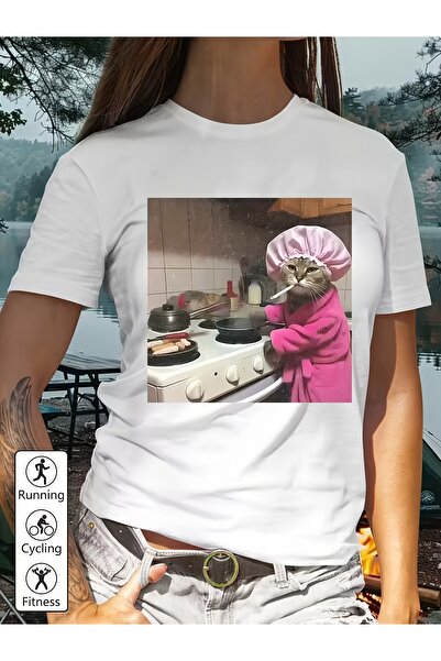 23 nisan Popular Women'S Casual Short-Sleeve T-Shirt Print of Cat a Pink Bath...