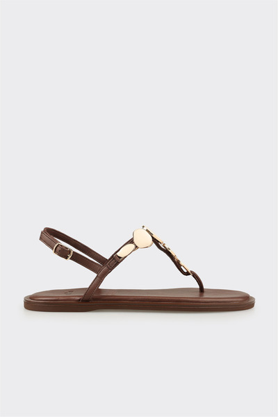 Elle Shoes Kahve Deri Kadın Parmak Arası Sandalet
