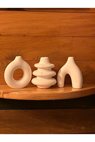 Dezora Home 3'lü Modern Dekoratif Vazo Seti – Taş Tozu El Yapımı Minimal Bibl...