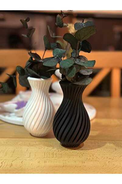 Dezora Home 2'li Modern Dekoratif Vazo Seti – 3D Baskı Siyah Beyaz Plastik Mi...