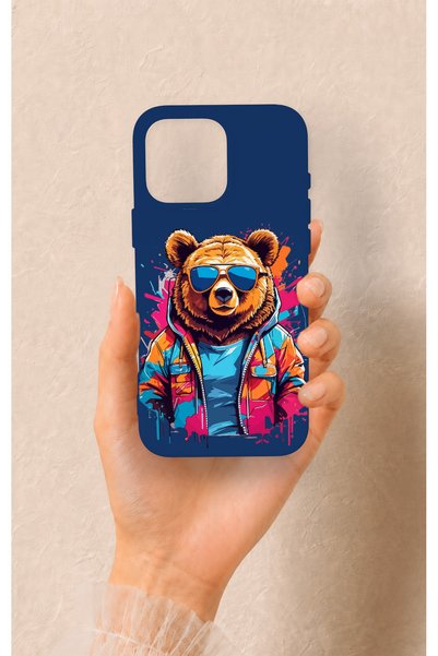 Vip Case iPhone 16 Pro Max Compatible Bear Pattern Silicone Case with Glasses