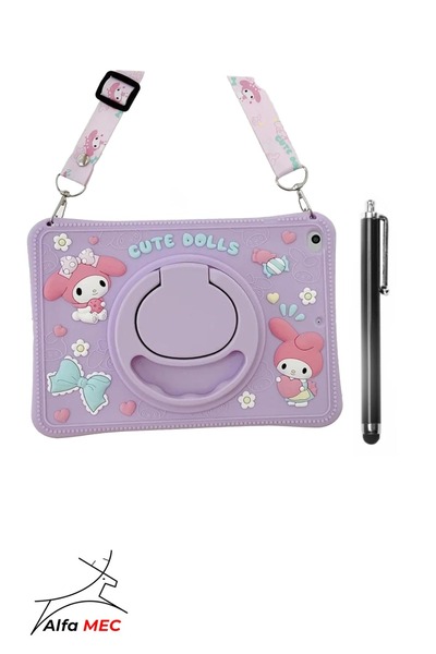 Alfa MEC Samsung Galaxy Tab A11 8.7 inç X130 X133 Uyumlu Cute Dolls Standlı Çocuklara Özel Karakter Kılıf+Tablet Kalem