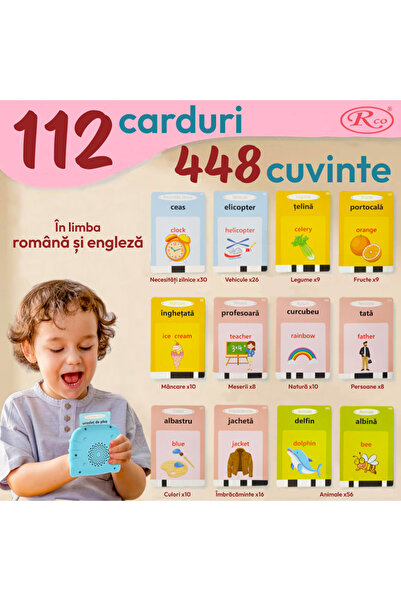 RCO Cititor de carduri educational bilingv Romana/Engleza, 112 carduri, 448 cuvinte, USB, 3 ani+, albastru