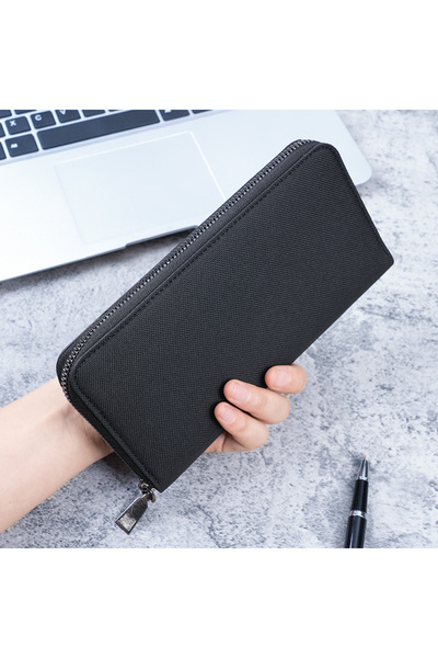 choice2 Black New Men's Long Canvas Wallet - Large Capacity Zipper Clutch, Mu...