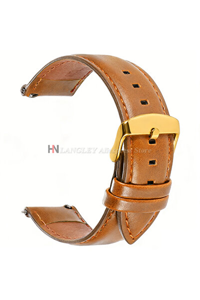 Choice24 18mm Brown-Gold Quick Release Genuine Cowhide Leather Watchband Stra...