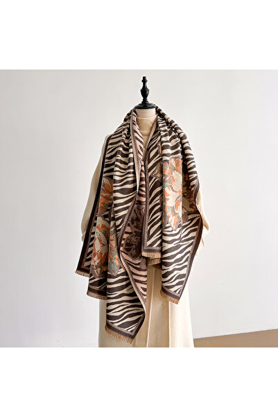 Choice3 Brown 2025 Women's Luxury Cashmere Winter Shawl - Zebra Print with Ta...