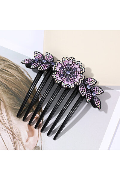 choice2 Purple Crystal Rhinestones Flower Hair Combs Clip Vintage Hairpins Br...