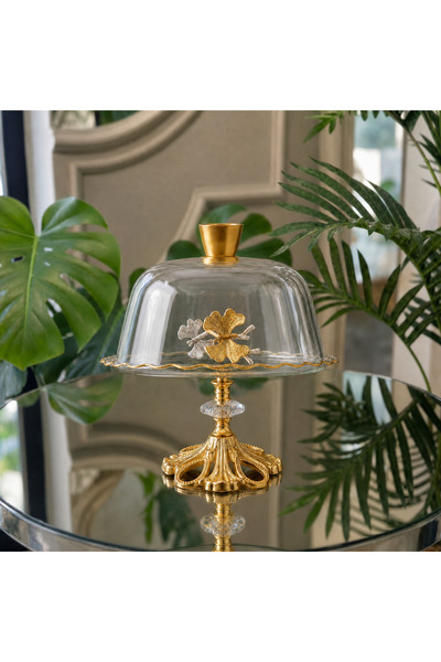 Elta Collection Premium Patentli Gold Ayaklı Cam Sunumluk | Pasta, Kahvaltılı...
