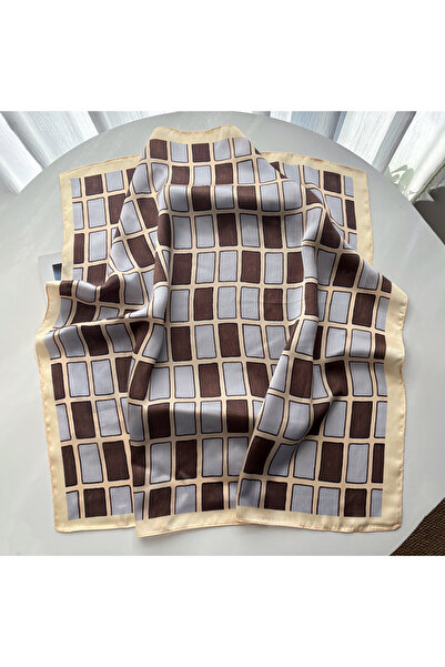 Choice3 FJ1227-9-Khaki Luxury Square Scarf For Women Plaid Print Imitation Si...