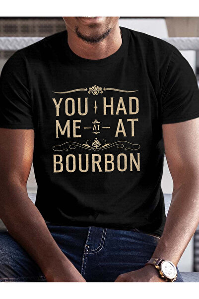 LİNA06 Men'S Bourbon Graphic T-Shirt - "You Had Me At Bourbon" Text Print, Bl...