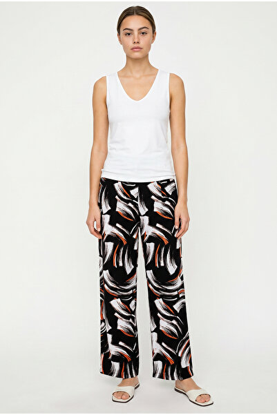Sementa Comfortable Fit Patterned Viscose Trousers - Black