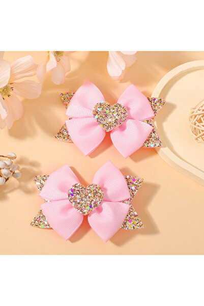 Choice7 FJ5289-2A-11 2Pcs/Set Baby Girls Love Glitter Bowknot Hair Clips Bout...