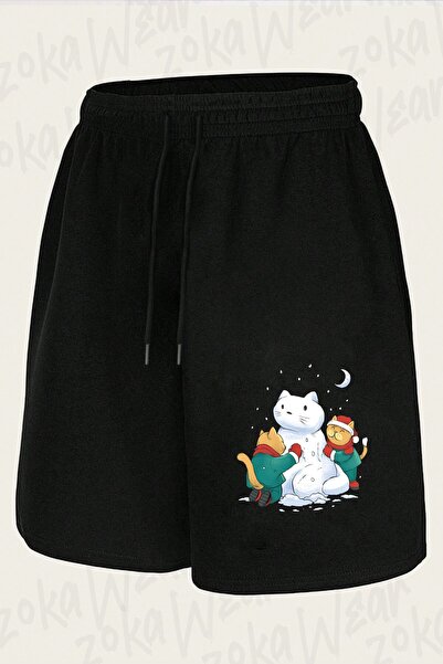 ZOKAWEAR Unisex Cute Cats Snowman Design Printed Shorts