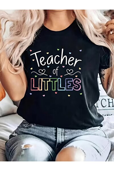 12 Teknoloji تي شيرت نسائي بأكمام قصيرة وياقة دائرية مطبوع عليه Teacher Of Li...