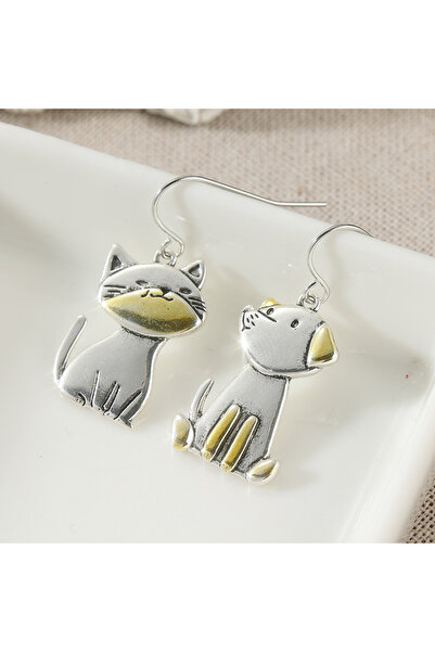 Choice A786-1 Lovely Cat Dog Asymmetrical Drop Dangle Earrings Two Tone Anima...