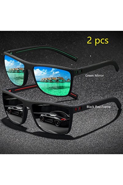 Choice5 نظارات شمسية GreenMirror-BlackRed 2PCS عصرية بنمط مربعات للرجال والنس...