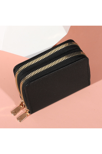 Choice6 black Women Zipper Short Style Purse LycheePattern Fashion Large Capa...