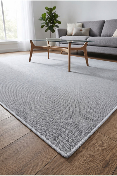 Pastel Sisal Gri Düz Desen Jut Hasır Model Tek Renk Dokuma Temizliği Kolay To...