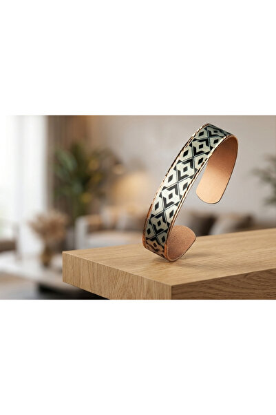 Erol Bakır Copper Anatolian Geometric Motif Adjustable Clamp Bracelet