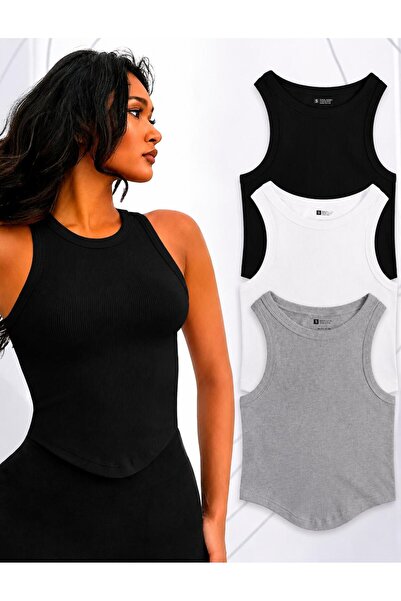 MİLYA&GYM Women's 3-Pack Cotton Ribbed Fabric Body-Fitting Skirt Oval Cyclic ...