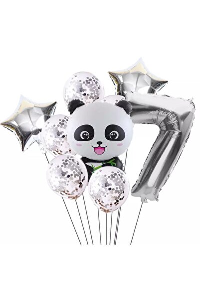 İSTOÇ PARTİ İstoç Panda Themed Silver Color Birthday Party Set Age 7