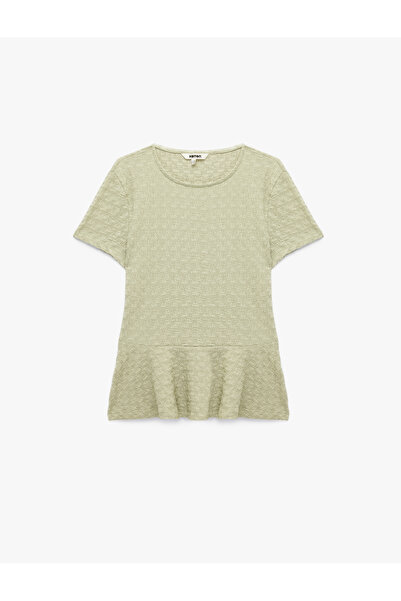 Koton Bürümcük Fabric Textured Short Sleeve Crew Neck Peplum T-Shirt