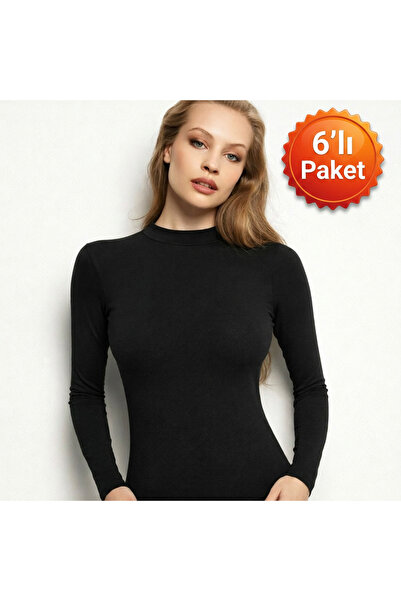 Cansu İç Giyim Women's 6-Pack Half Turtleneck Long Sleeve Body Set - Lycra Co...