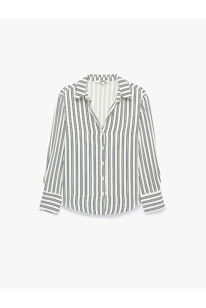 Koton Viscose Long Sleeve Classic Collar Striped Shirt