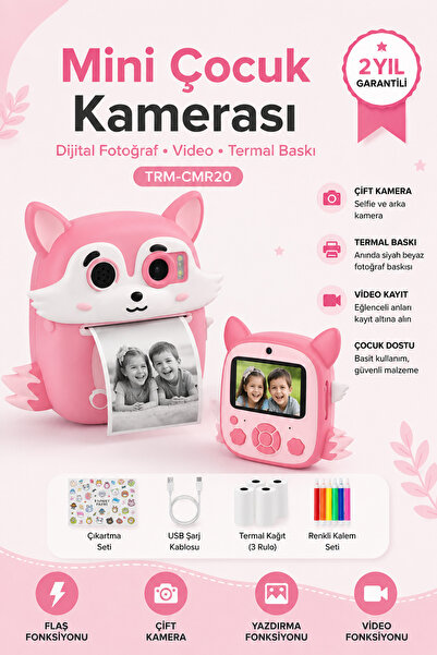 Yenilig Çocuk Dijital Fotoğraf Makinesi Termal Yazıcılı Kamera Çift Kameralı ...