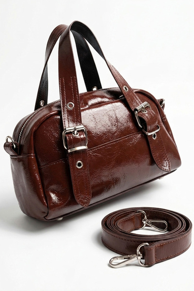 TOFİSA Дамска кафява чанта за рамо с колан - 28376-BROWN
