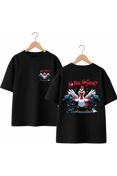 playwear Tricou cu imprimeu No Pain Horoz Gym, 100% bumbac, supradimensionat,...