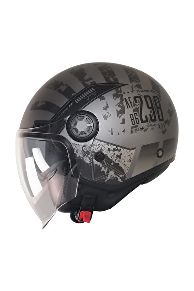 kuzey motor FR-612 REBO YARIM KASK MAT SİYAH-GRİ (GÜNEŞ VİZÖRLÜ)