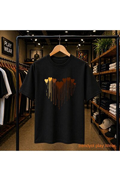 playwear Colorful Heart Printed 100% Cotton Oversize Loose Regular Fit Crew N...