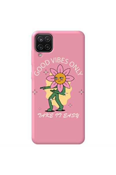 Other Samsung A12 Good Vibes Only Pink Colored Silicone TPU Θήκη
