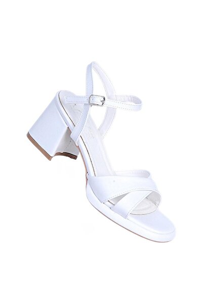 Ayakcenter Alens A16 White 10cm Women's Heeled Sandals Shoes