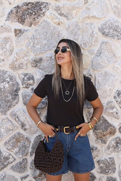 bytugcekaya Tricou Bitter Brown Basic cu guler tip crewneck