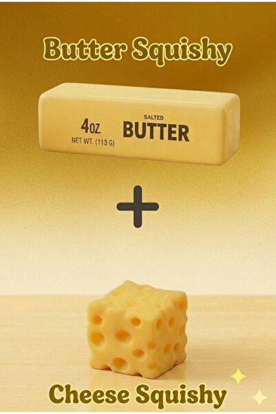 Laslusa Butter Tereyağı & Cheese Peynir Squishy 2'li Paket – Slow Rising Sıkı...