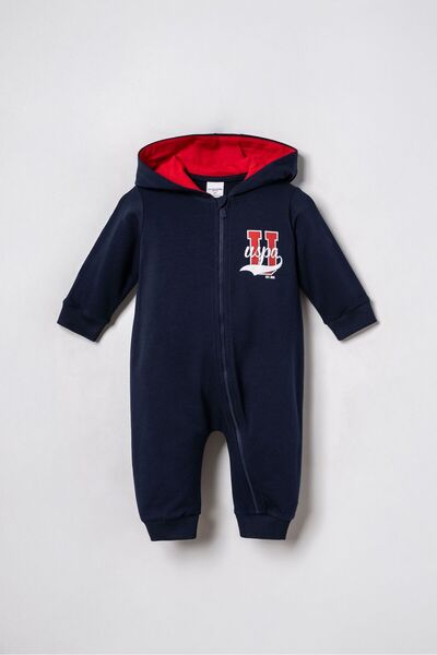 U.S. Polo Assn. Baby Boy Printed Navy Blue Jumpsuit Usb3177-C-V1