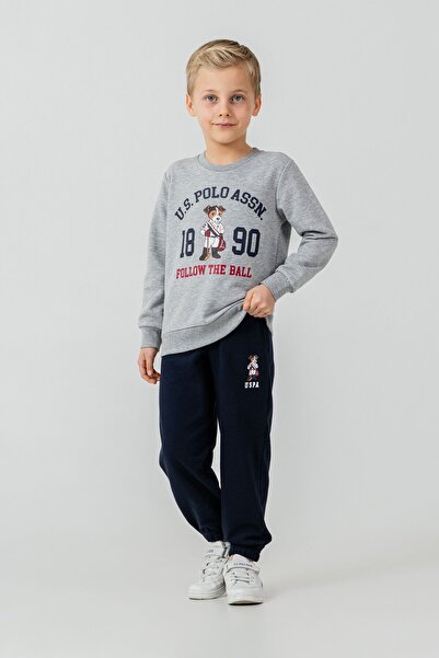 U.S. Polo Assn. Boy's Printed Gray Long Sleeve Tracksuit Set Us2632-C-V1