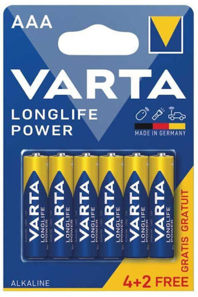 Varta Μπαταρίες Αλκαλικές Longlife Power AAA 1.5V 6 τεμάχια Κωδικός: 54.33385