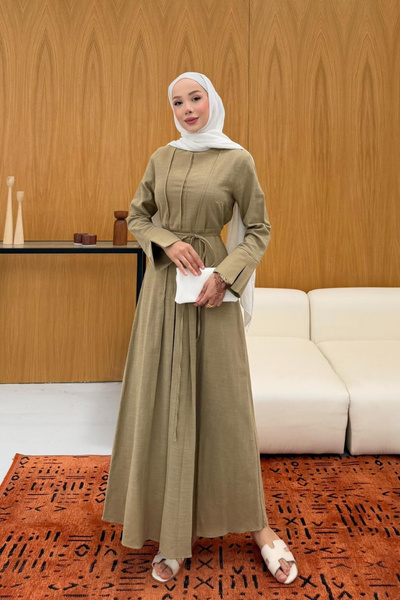 fushya design Çapraz Bağlama Detaylı Parçalı Keten Elbise