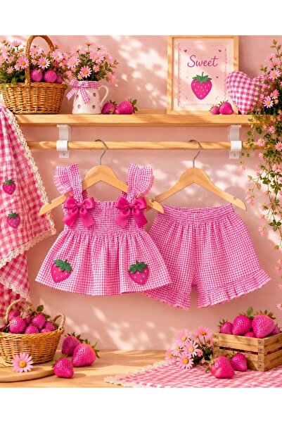 ATLI KIZ ÇOCUK ÇİLEK NAKIŞLI ASKILI TAKIM 1-5 YAŞ
