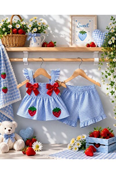 ATLI KIZ ÇOCUK ÇİLEK NAKIŞLI ASKILI TAKIM 1-5 YAŞ