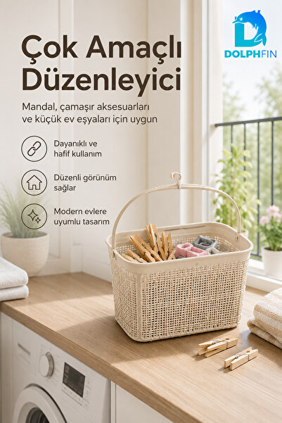 DolphFin Jute Mandal Sepeti 3 L Çok Amaçlı Çamaşır Oyuncak Saklama Taşıma Sepeti