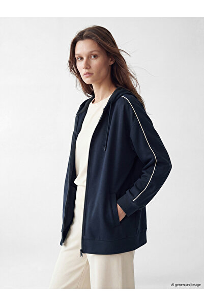 LC Waikiki Rmz Gi̇yi̇m Farkiyla Hooded Loose Fit Women's Zipper Sweatshirt